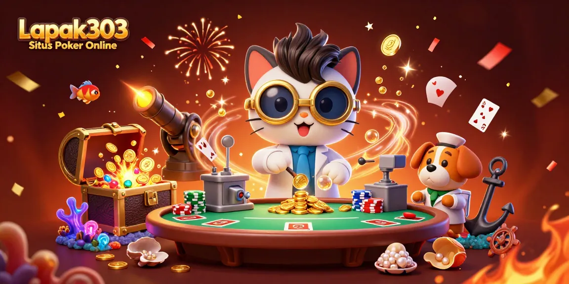 Engage in poker action at Lapak303 Situs Poker Online with vibrant elements and dynamic characters.