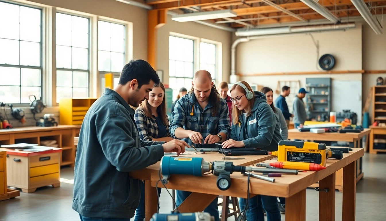 Students participating in hands-on training at a trade school in Tennessee's modern facility.