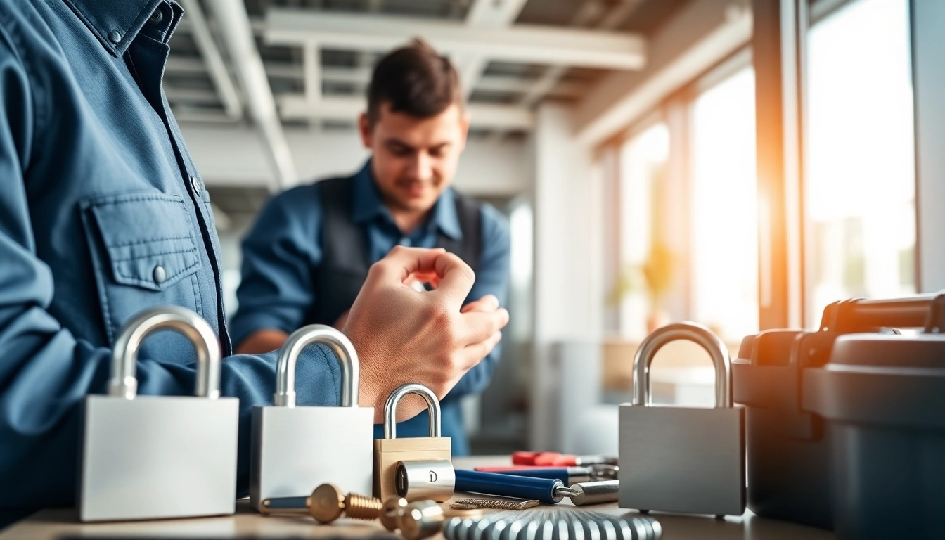 Commercial Locksmiths in Ballwin expertly working on high-security locks in a professional office.