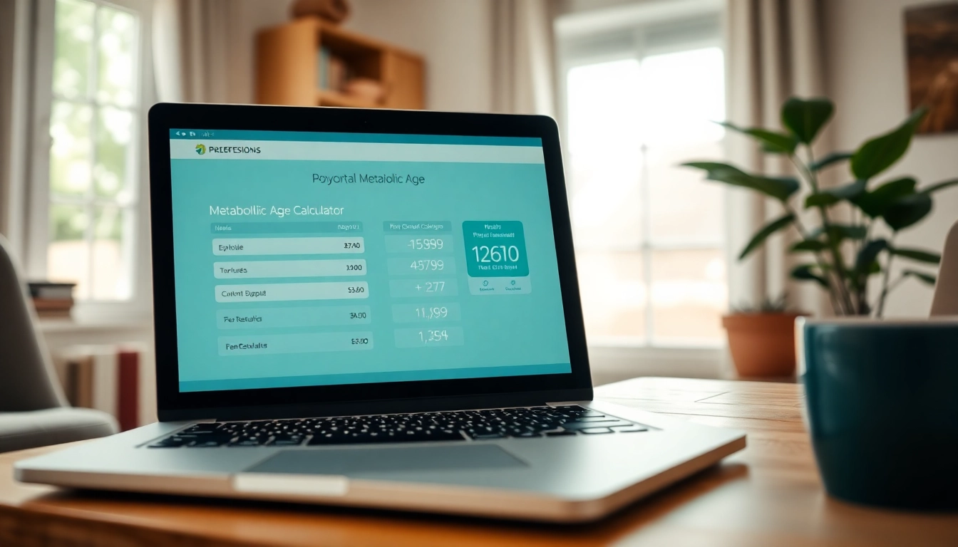 Calculate your metabolic age calculator with an engaging online interface, highlighted on a laptop.