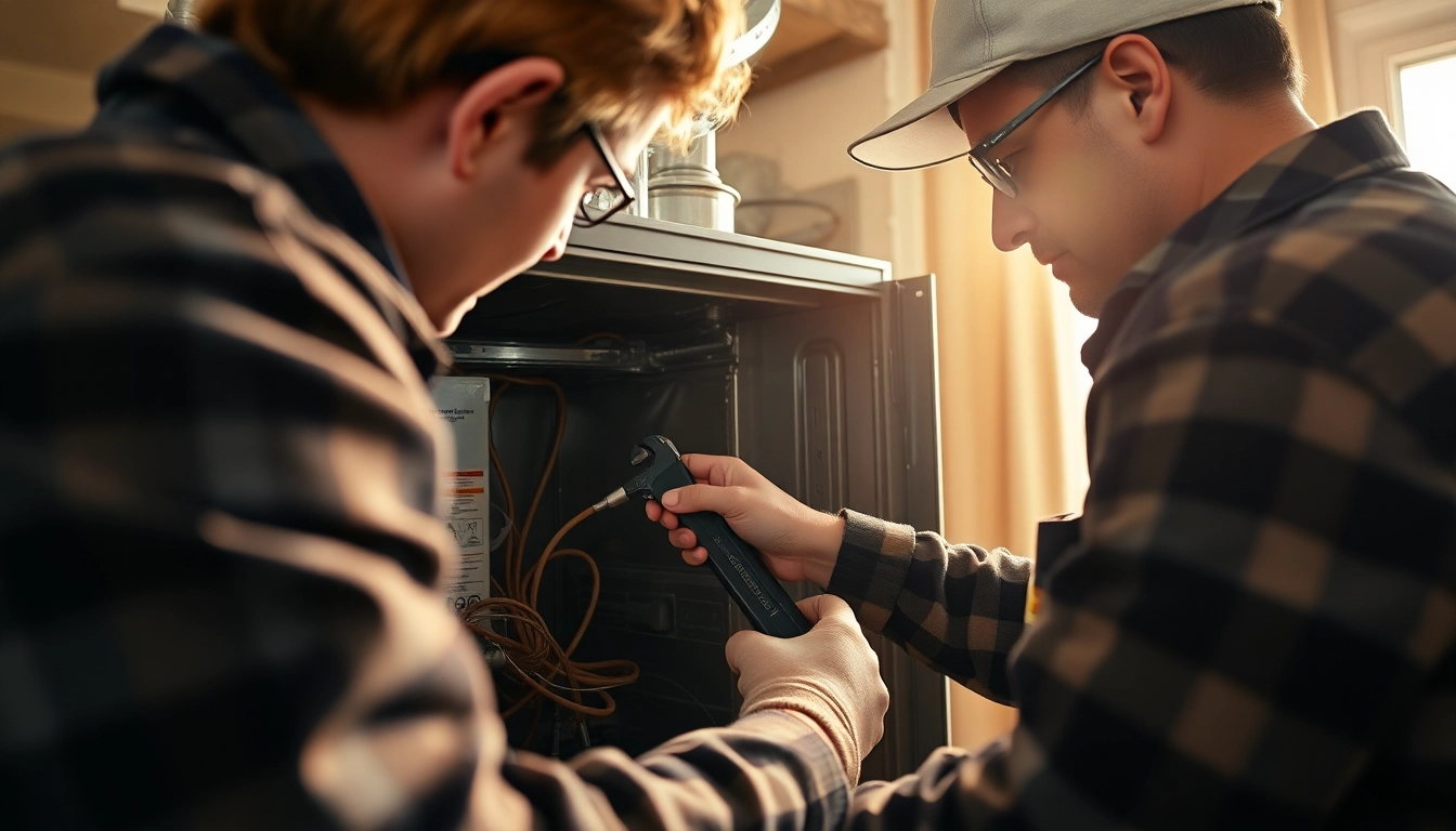 Heating repair mt kisco technician working on a furnace in a warm home environment.