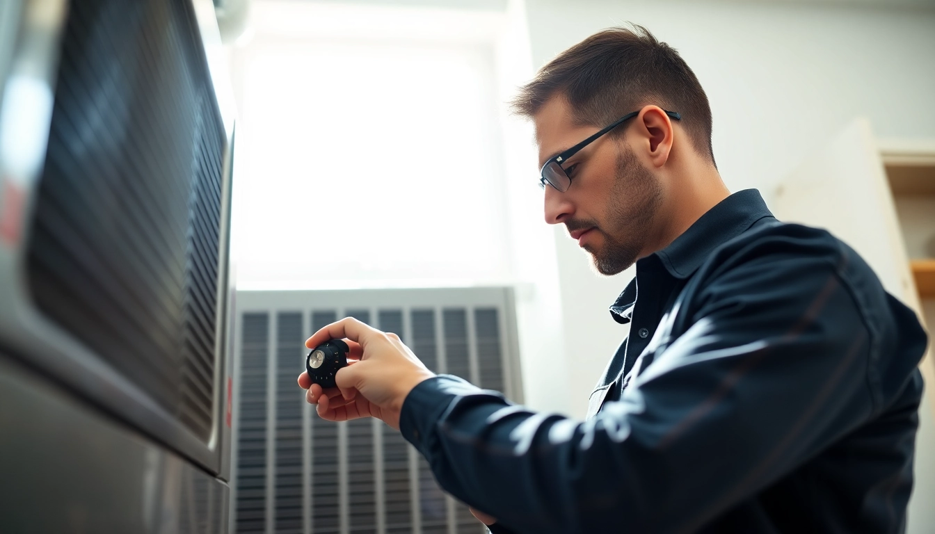Technician inspecting an American Standard HVAC system for optimal performance.