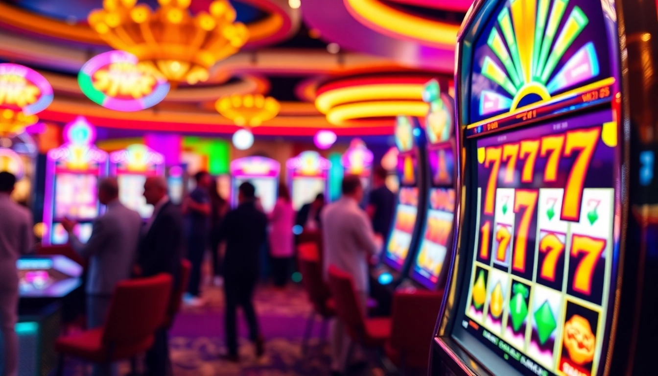 Menangkan slot777 dengan banyak koin di mesin slot yang terang dan berwarna-warni.