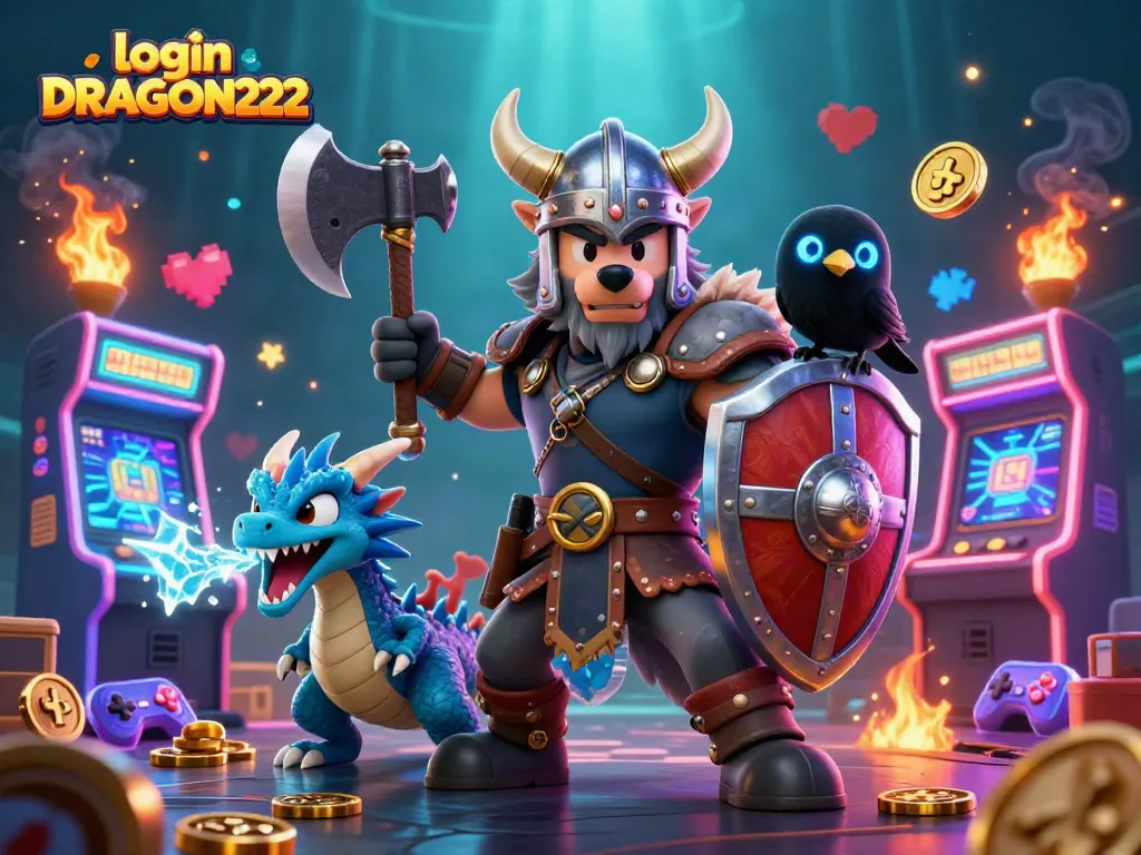 Experience login DRAGON222 with thrilling slots and engaging casino elements in this vibrant illustration.