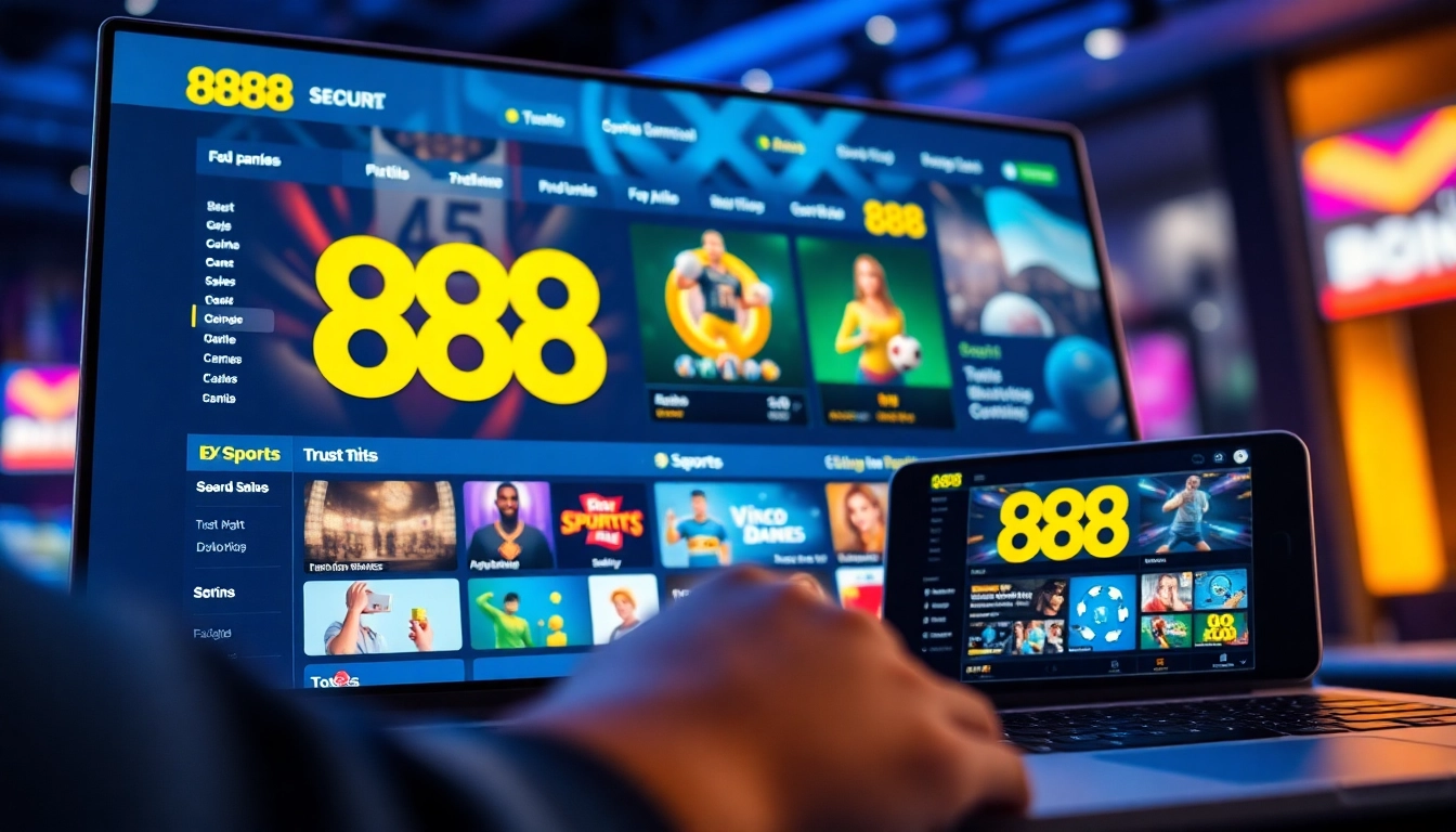 Immersive online gambling experience with 888 new app interface.