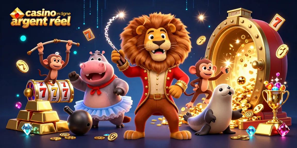 Jouez avec la magie du casino en ligne argent réel dans cette scène festive remplie de personnages animés et de trésors.