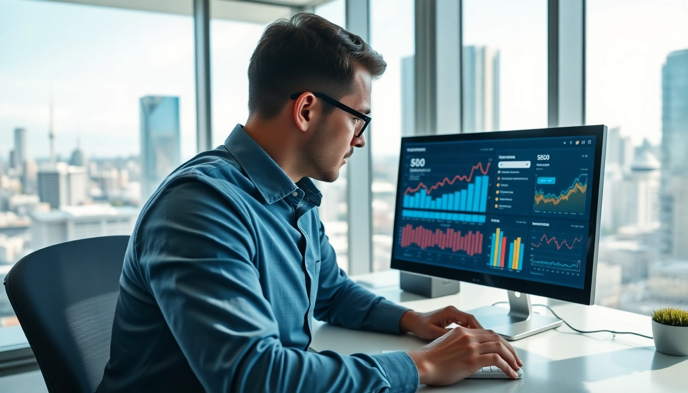 Auckland seo expert analyzing data in a modern office environment to boost SEO strategies.