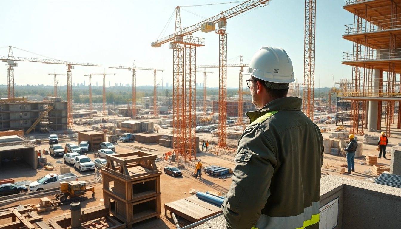 New Jersey Construction Manager reviewing plans on an active construction site.