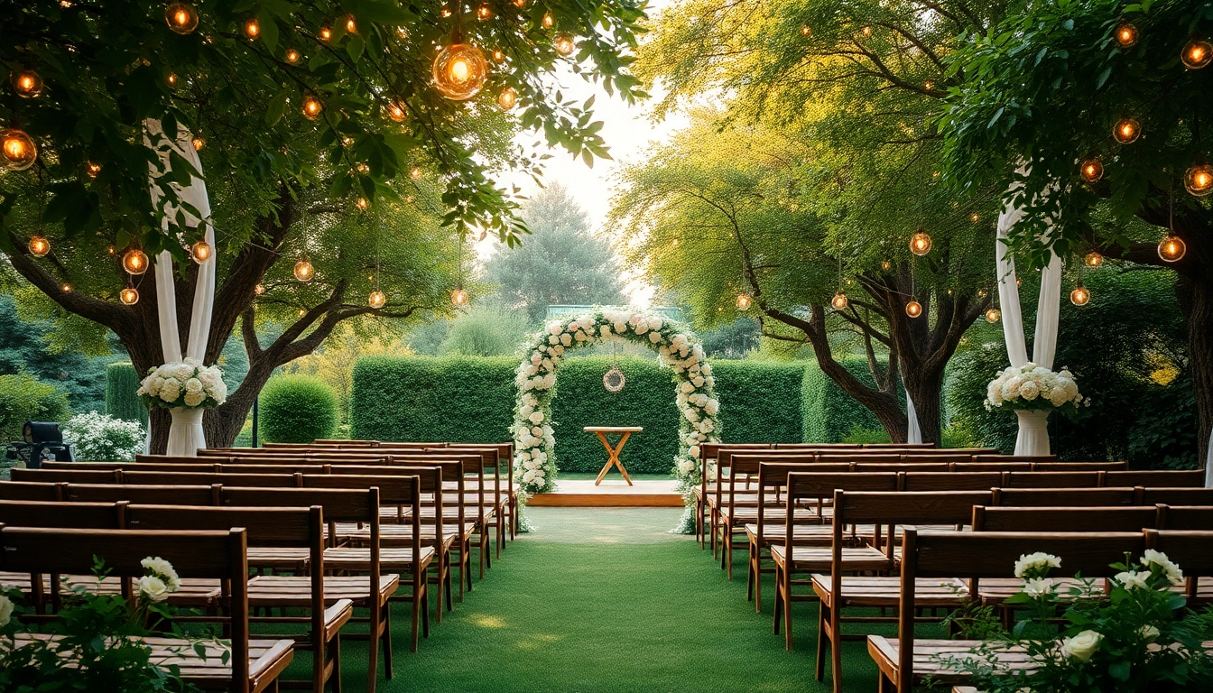 Hochzeitslocation mit traumhaften Garten und festlicher Einrichtung auswählen.