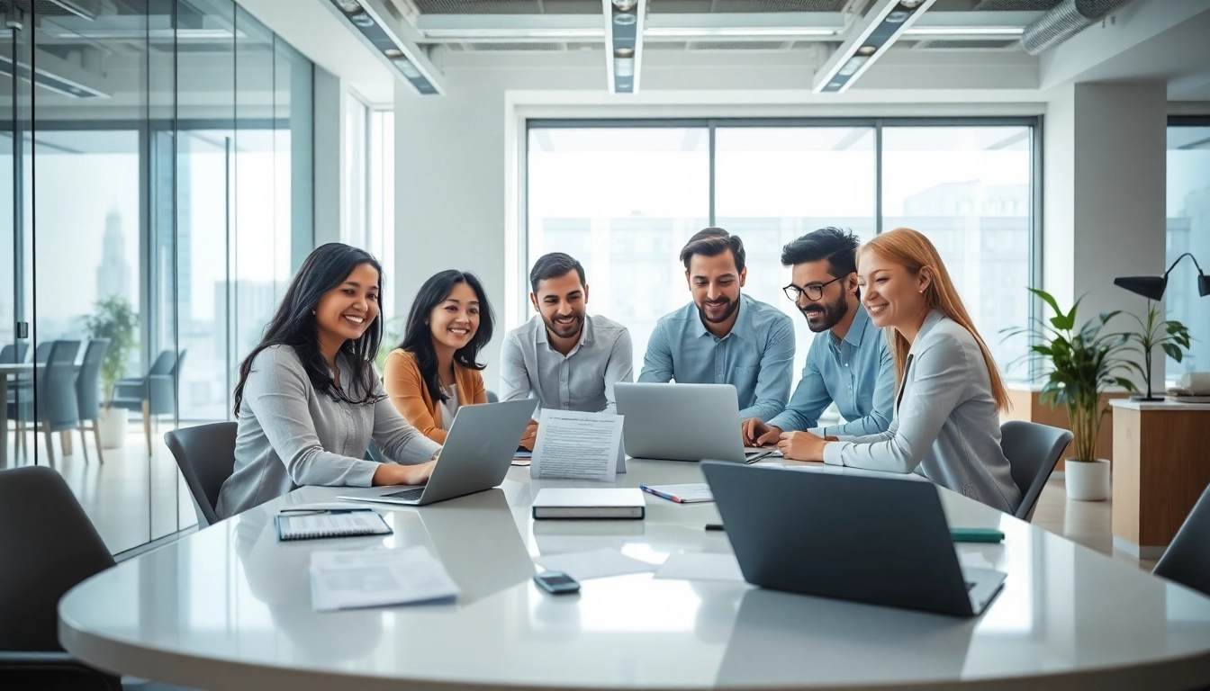 Accédez aux services de traduction de translatecompany.fr avec une équipe diversifiée dans un bureau moderne.