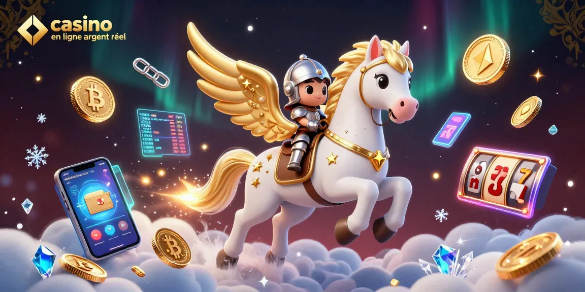 Embarquez dans l'univers du casino en ligne argent réel avec un cheval céleste et un chevalier.
