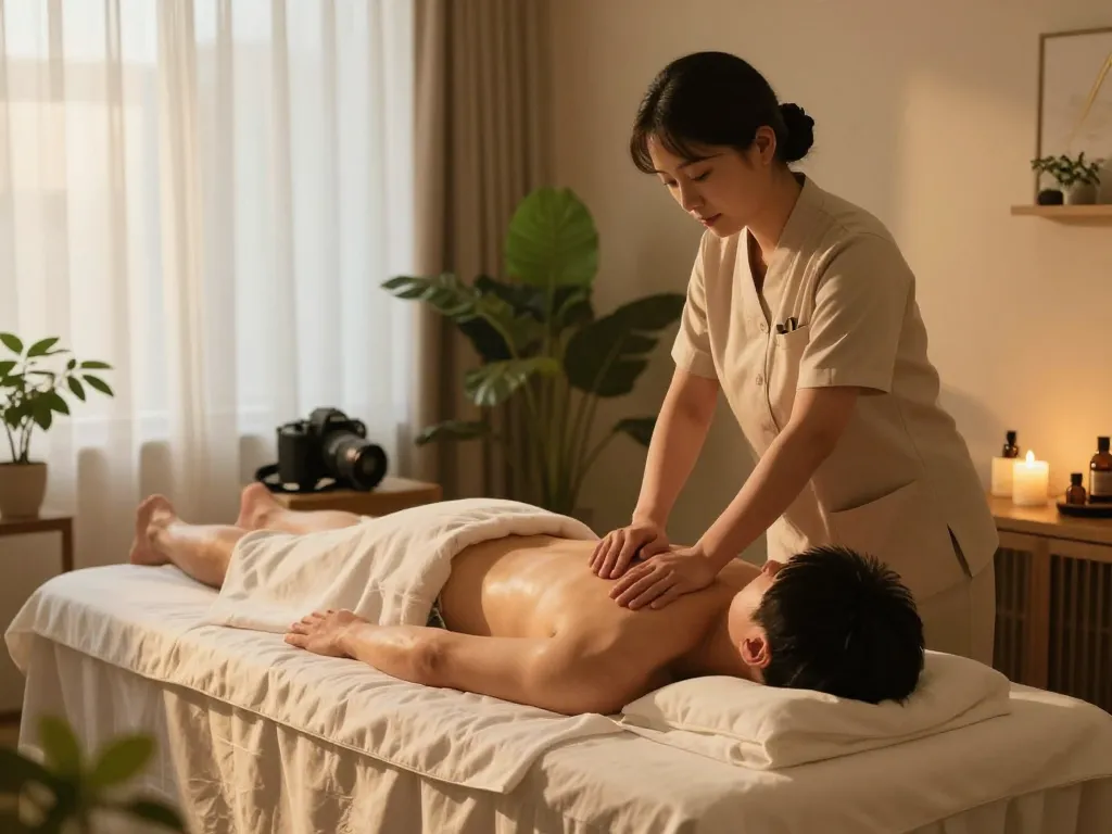 편안한 스파 환경에서의 포항스웨디시 마사지 세션, 아늑한 조명과 차분한 장식으로 relaxation.