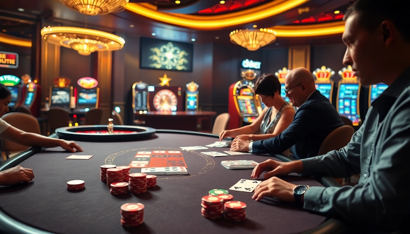 Experience the excitement of 188BET with vibrant casino tables, chips, and a roulette wheel.