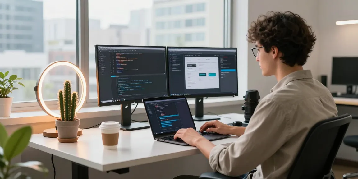 Experience 纸飞机下载 in a modern tech workspace with dual monitors and coding tools.