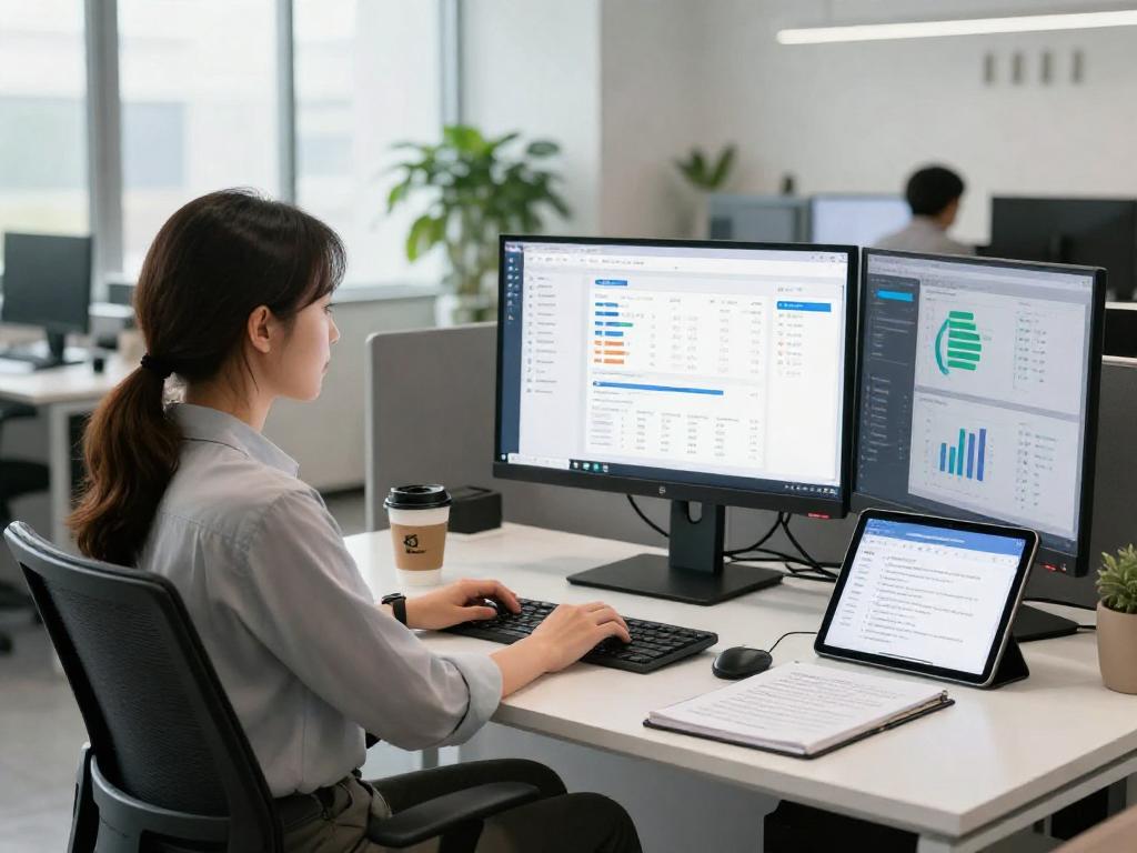 Detecting harmful content with an ai detector in a modern office setting.