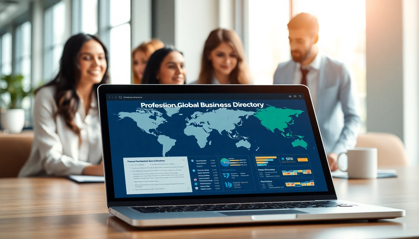 Utilize a global business directory interface for efficient company searches and networking opportunities.