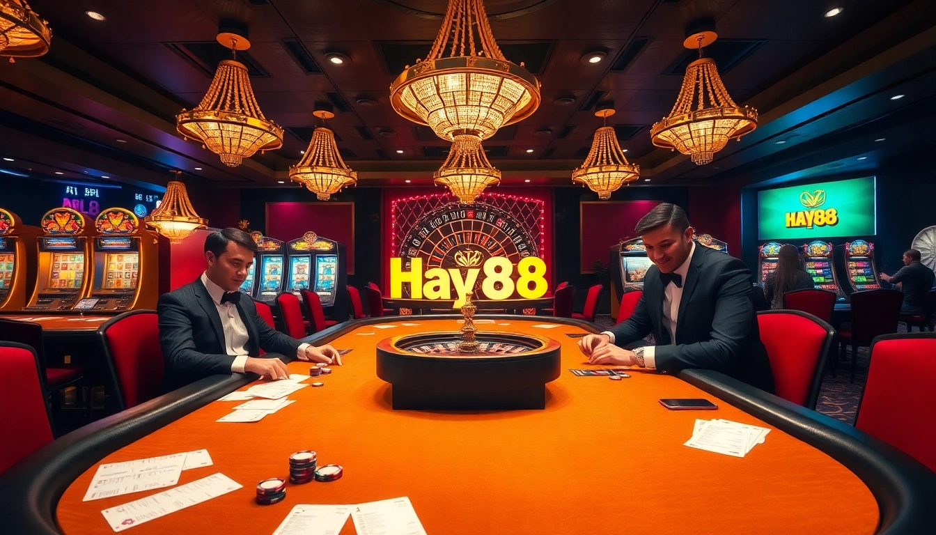 Players at a high-stakes table enjoying thrilling moments at Hay88 casino.