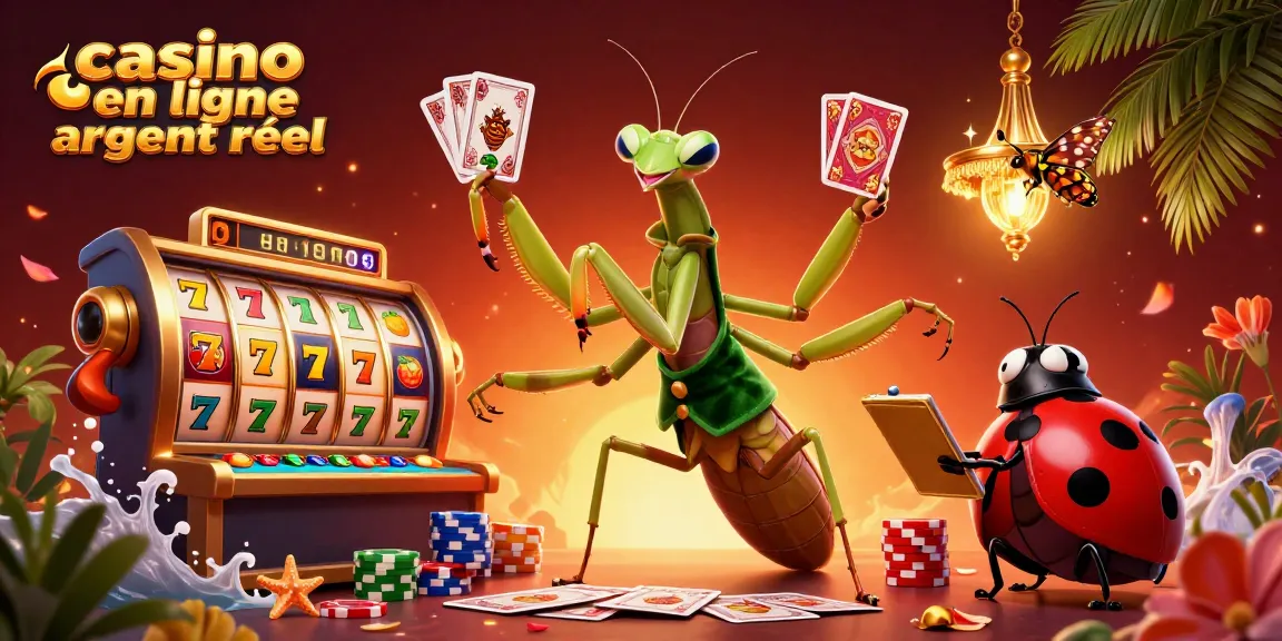Jouer au casino en ligne argent réel avec une scène animée de personnages colorés et des éléments de jeu.