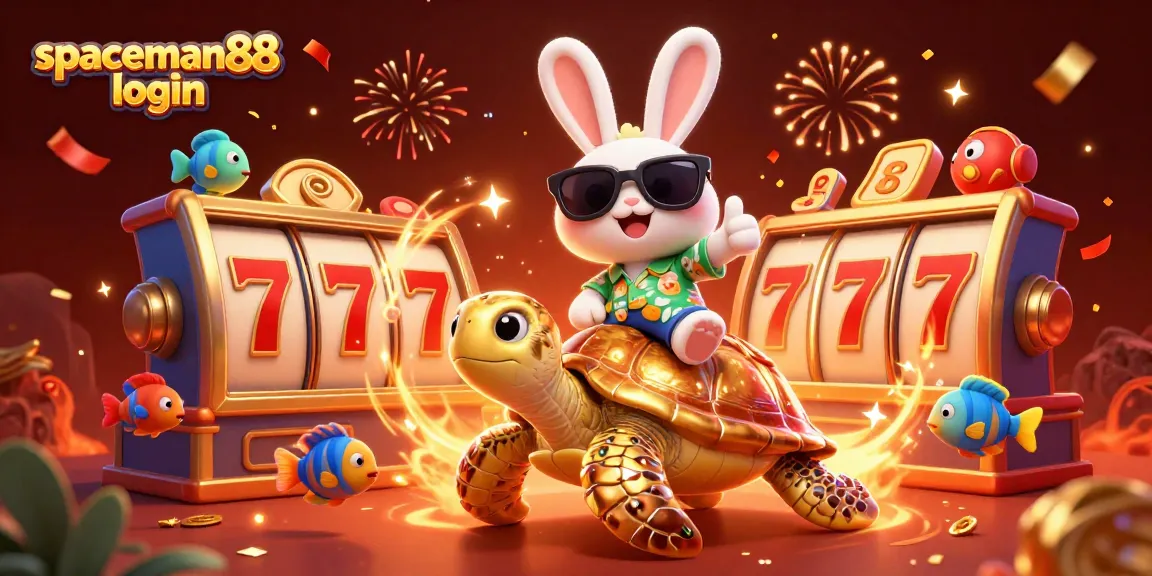 Experience the excitement of Spaceman88 login with a vibrant casino scene featuring a lucky rabbit and golden sea turtle.