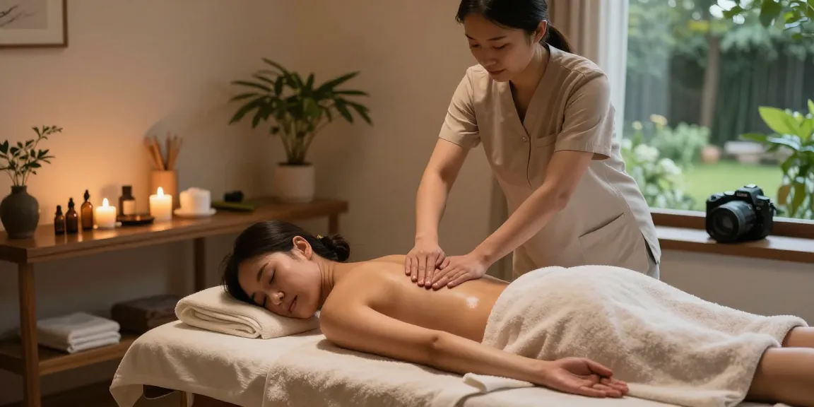 마사지로 편안함을 주는 전문가가 고객을 치료하는 장면
