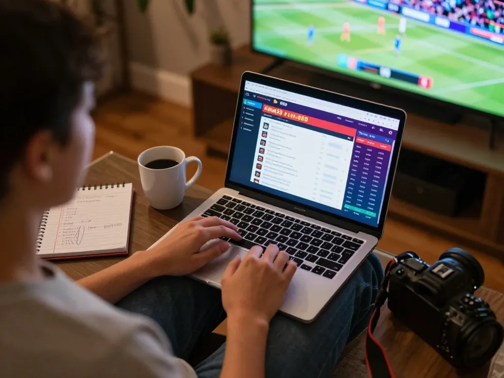 Excited player using King33 for live sports betting at home, showcasing a dynamic gaming environment.