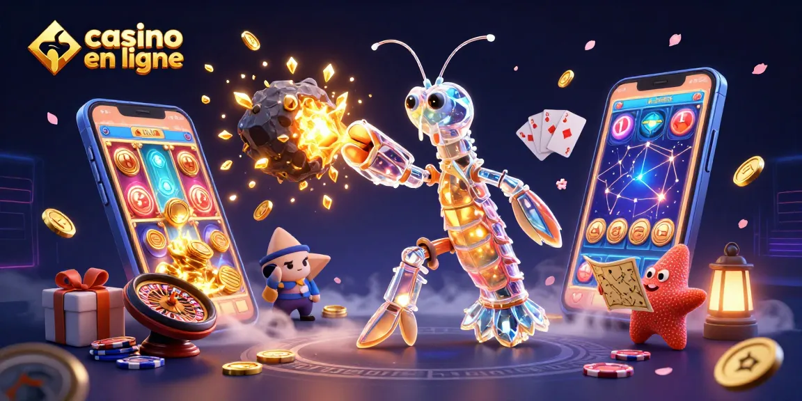 Une illustration dynamique de jeux de casino en ligne avec un samouraï et un astérisque, remplie de joyaux.