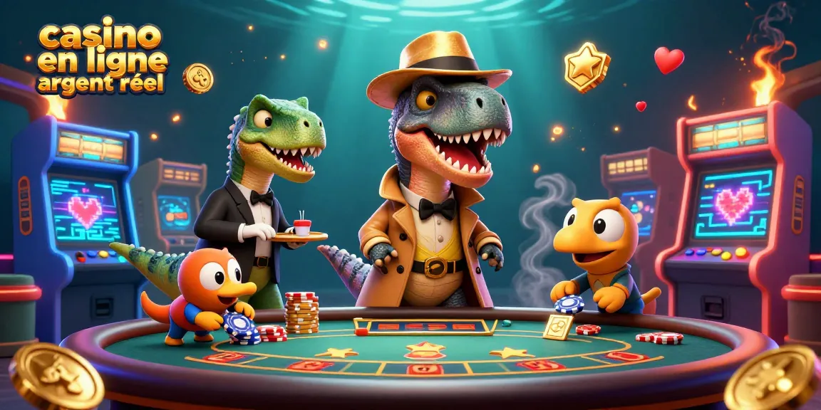 Profitez de l'excitation du casino en ligne argent réel avec un velociraptor joueur à la table de blackjack.