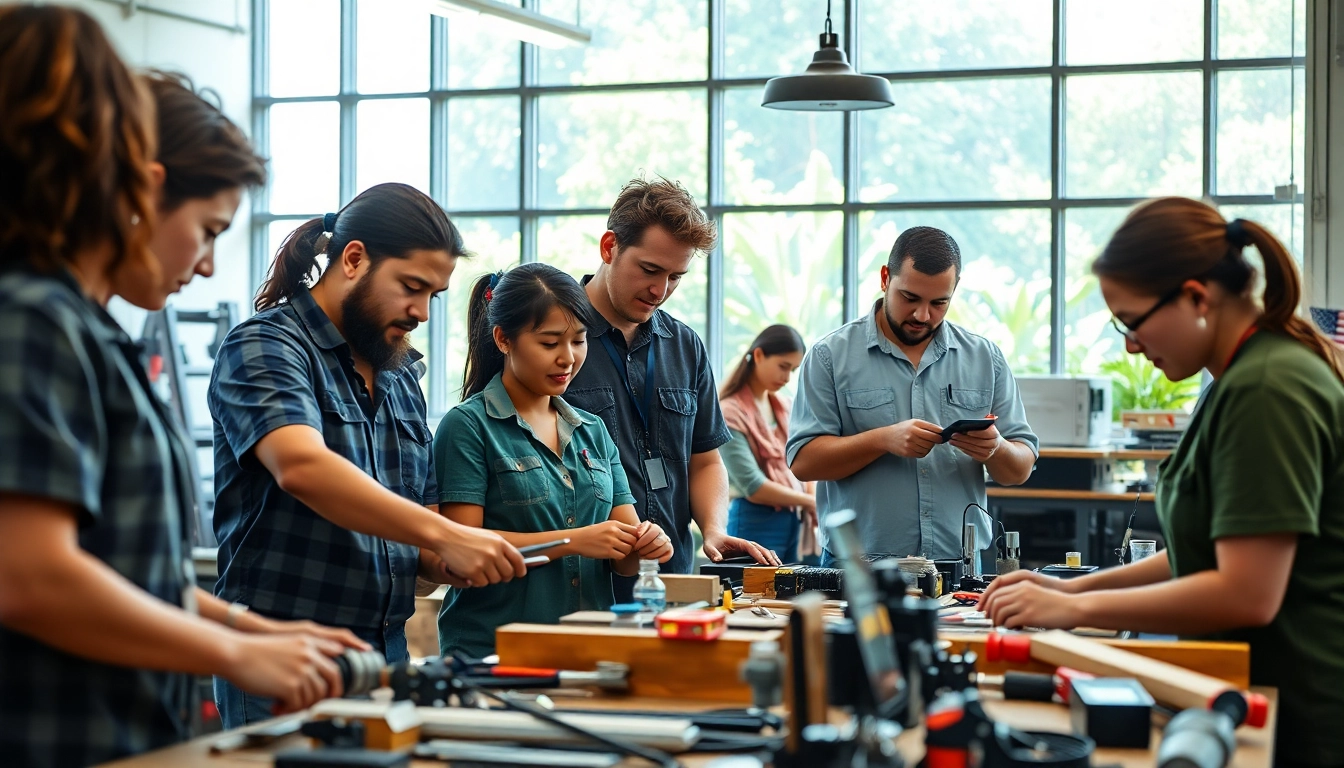 Students learning trade skills at trade schools in Hawaii with hands-on training.