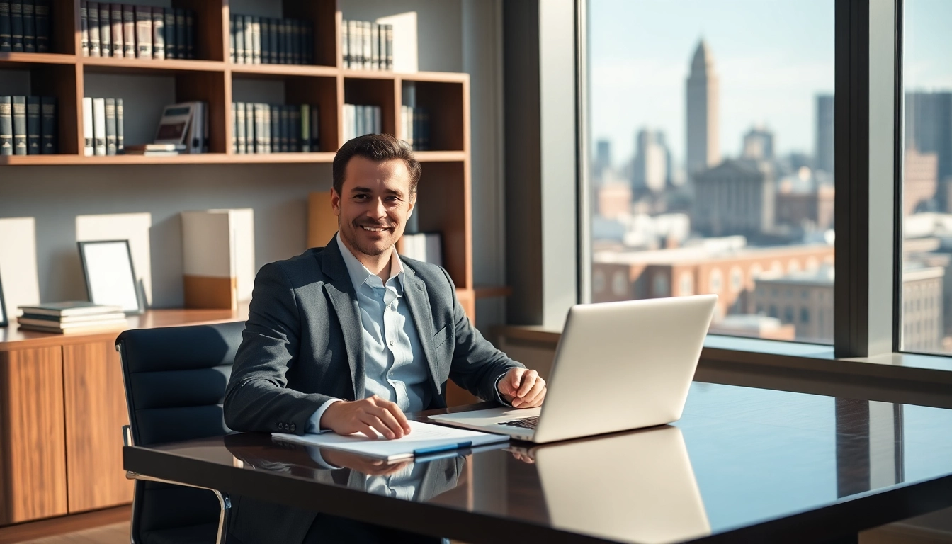 Washington DC Startup Lawyer consulting with a client in a modern office setting.