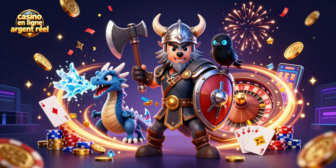 Jouez au casino en ligne argent réel avec un guerrier loup et un dragon dans une scène magique.