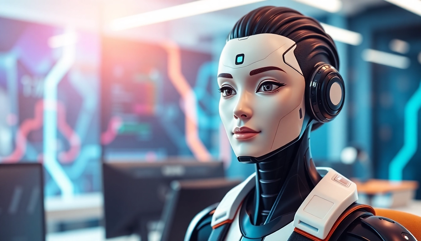 Create a stunning ai avatar in a modern workspace showcasing intricate design details.