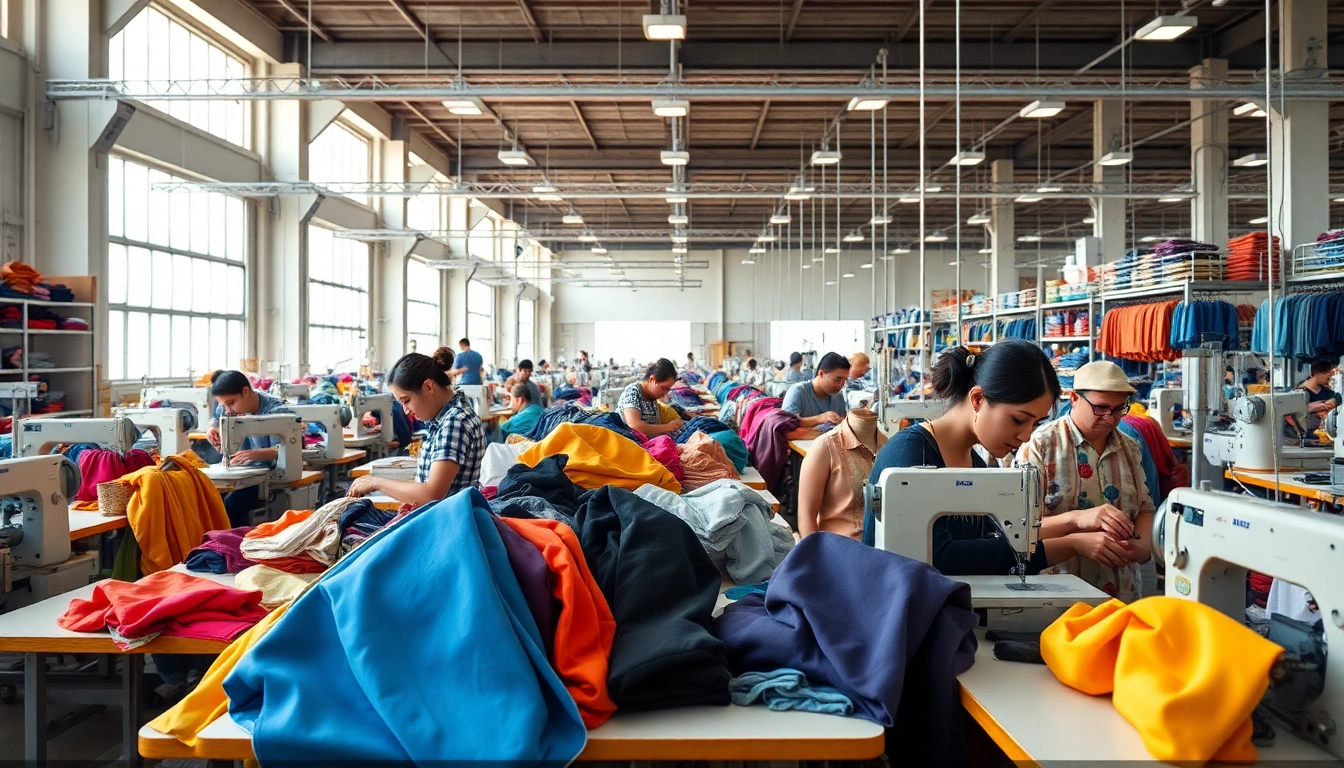 Skilled workers at an Apparel Manufacturer China facility showcasing vibrant fabrics.