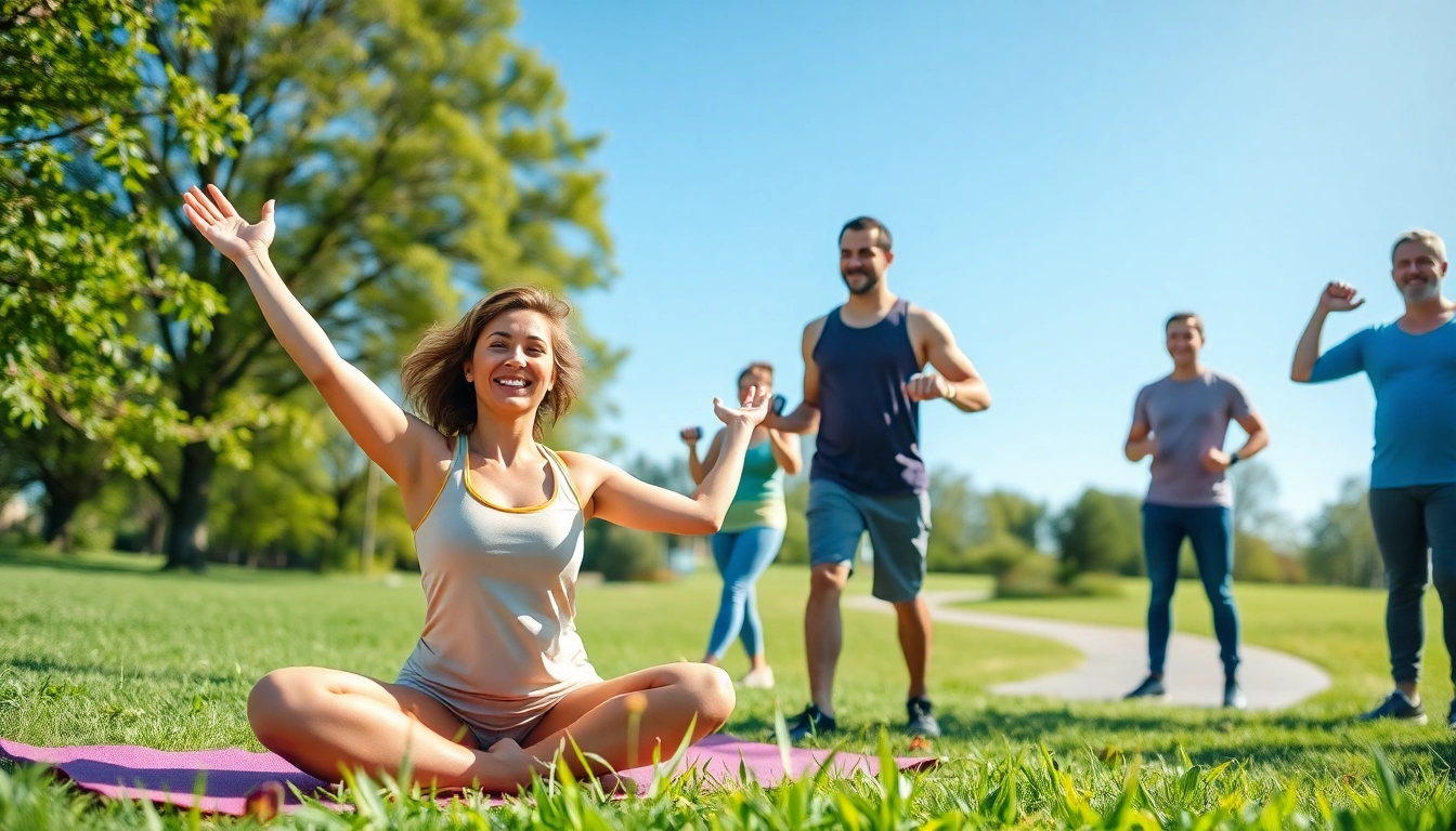 Engaged individuals at https://healthyvix.com showcasing vibrant wellness activities in a park setting.