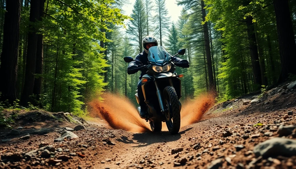 Experience the thrill of off-road biking on https://relevance.com.ua with a professional motorcyclist navigating a forest trail.