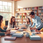 Asigurarea de lucrări academice la https://lucrari-licenta.net, studenți colaborează în bibliotecă.