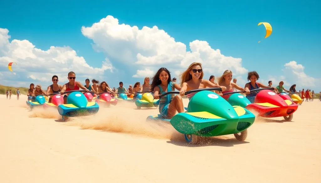 Ervaar blokarten met https://www.blokartschool.nl op een zonnige strandlocatie met enthousiaste deelnemers.