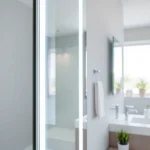 Den sonni Spiegelschrank mit LED-Beleuchtung in elegantem Badezimmer präsentieren.