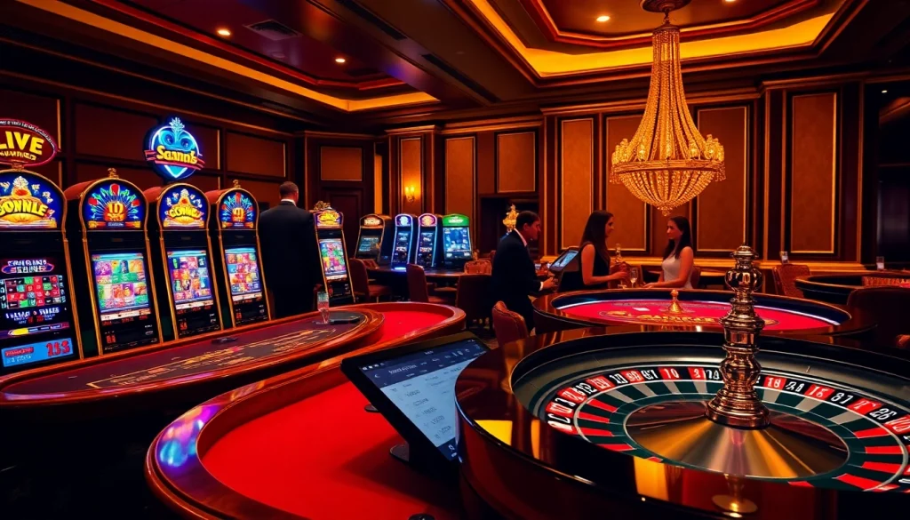 Experience thrilling gameplay at https://whycazino.com with a vibrant casino scene featuring poker tables and slot machines.