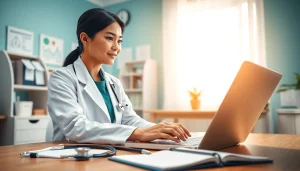 Consultation at https://www.medexdtc.com showcasing a doctor engaging with a patient through telehealth.