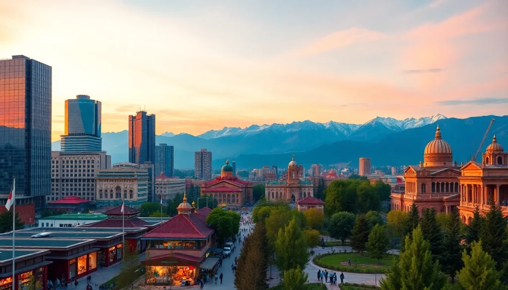 Discover the vibrant essence of https://albmaftoh.com with a stunning view of Almaty’s skyline and mountains.