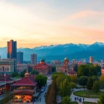 Discover the vibrant essence of https://albmaftoh.com with a stunning view of Almaty’s skyline and mountains.