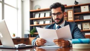 View of a focused attorney working at https://www.inmotionlaw.com, highlighting expertise in employment law.