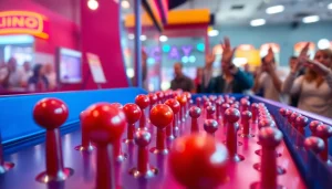 Engage with the excitement of Plinko game reviews showcasing a colorful game board and bouncing balls.