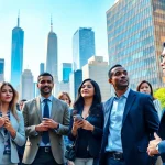 Explore jobs new york opportunities with diverse professionals networking in an urban setting.