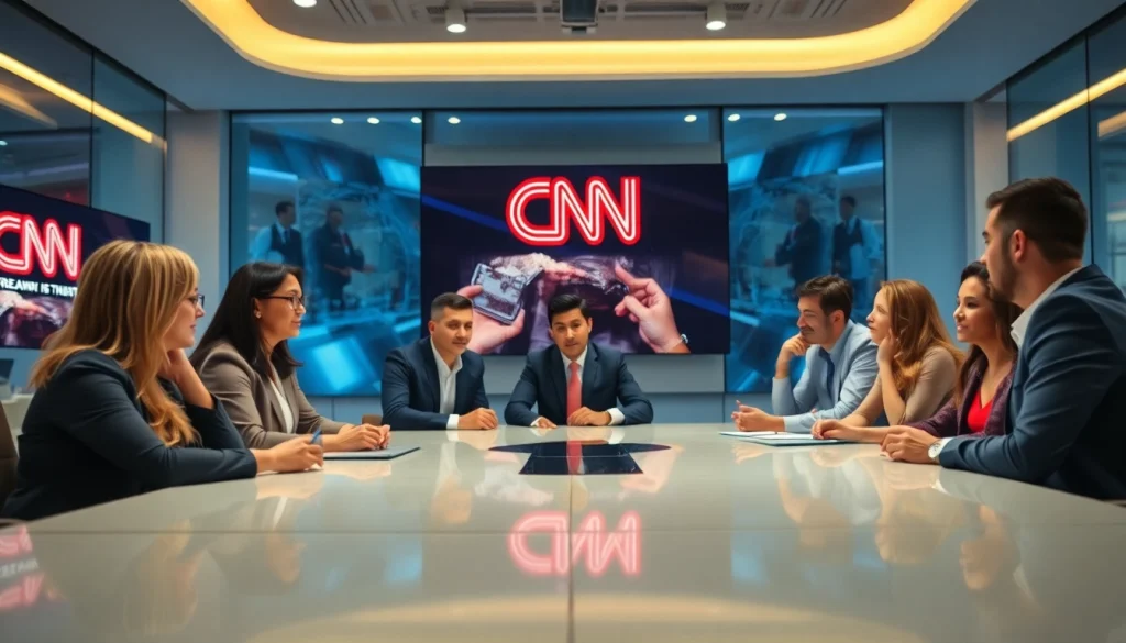 Engage with CNN Live Stream while professionals discuss breaking news in a modern setting.
