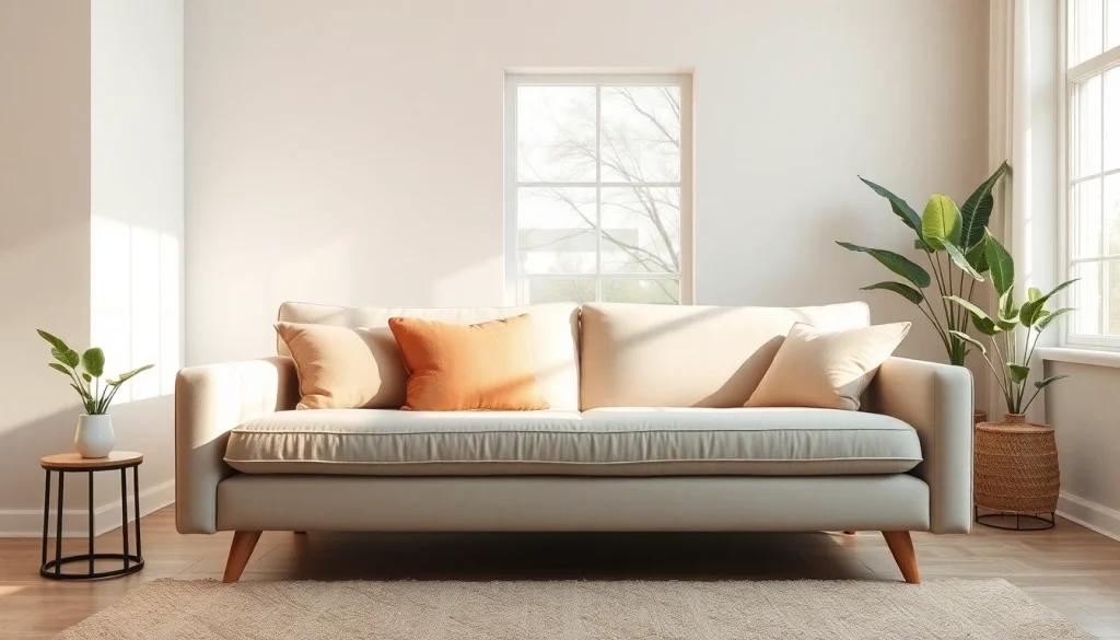 Elegant sofa bed enhances the comfort of a stylish living room.