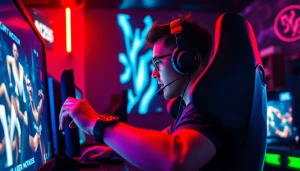 Bermain hakim4d game dengan peralatan gaming berteknologi tinggi dan pencahayaan warna-warni.