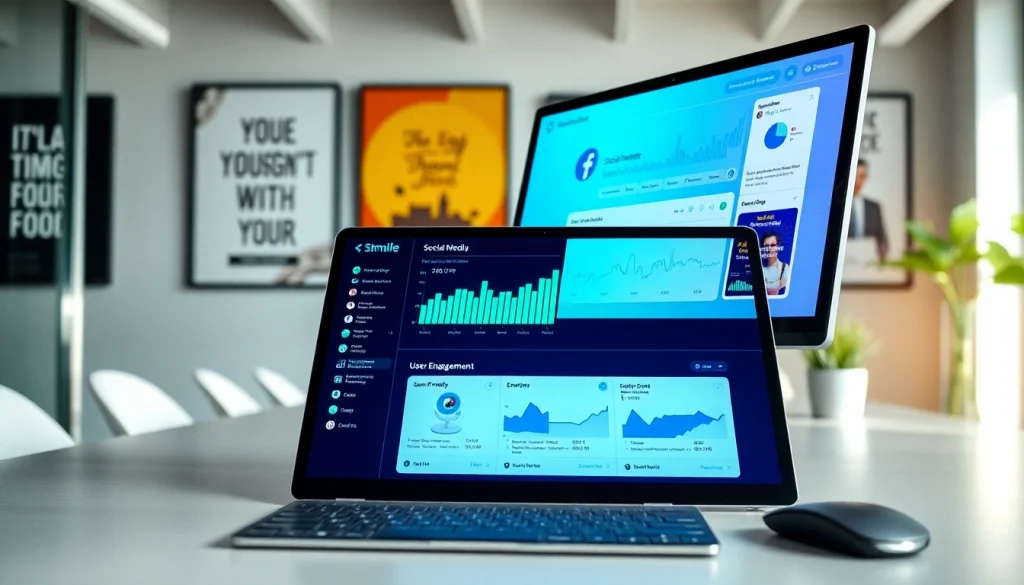 Engaging social media panel interface showcasing analytics and vibrant colors.
