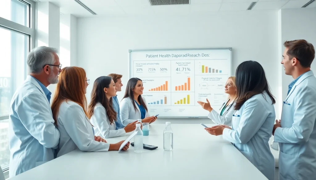 Researchers collaborating on the ADAPTABLE Aspirin Study, discussing aspirin dosage effectiveness.