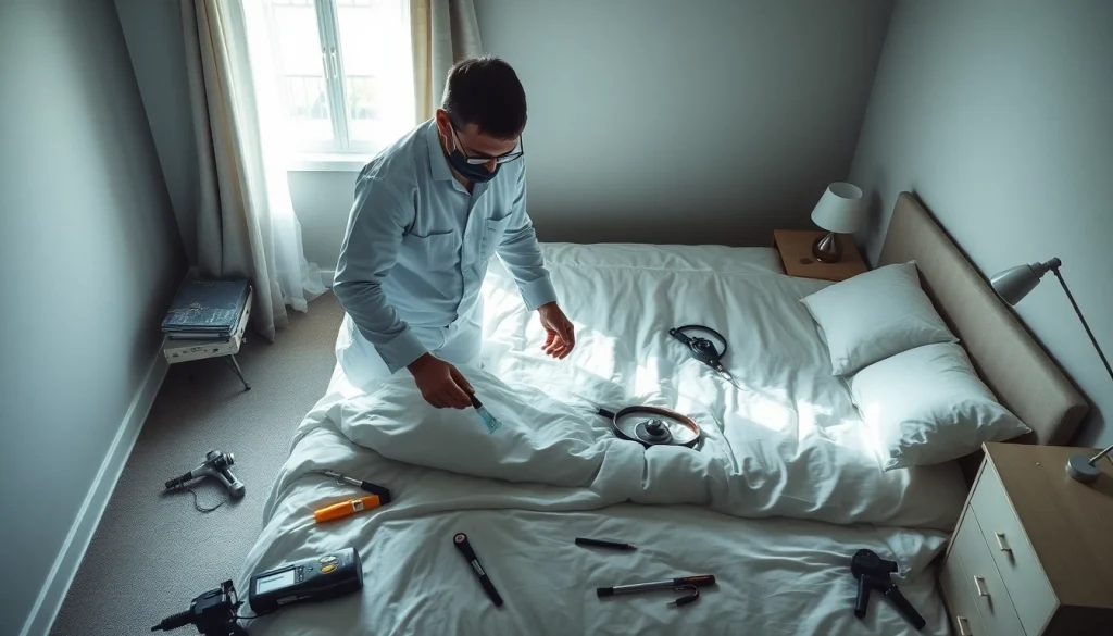 Inspecting bed bugs at https://affordablebedbugexterminators.com with a pest control expert in a safe environment.